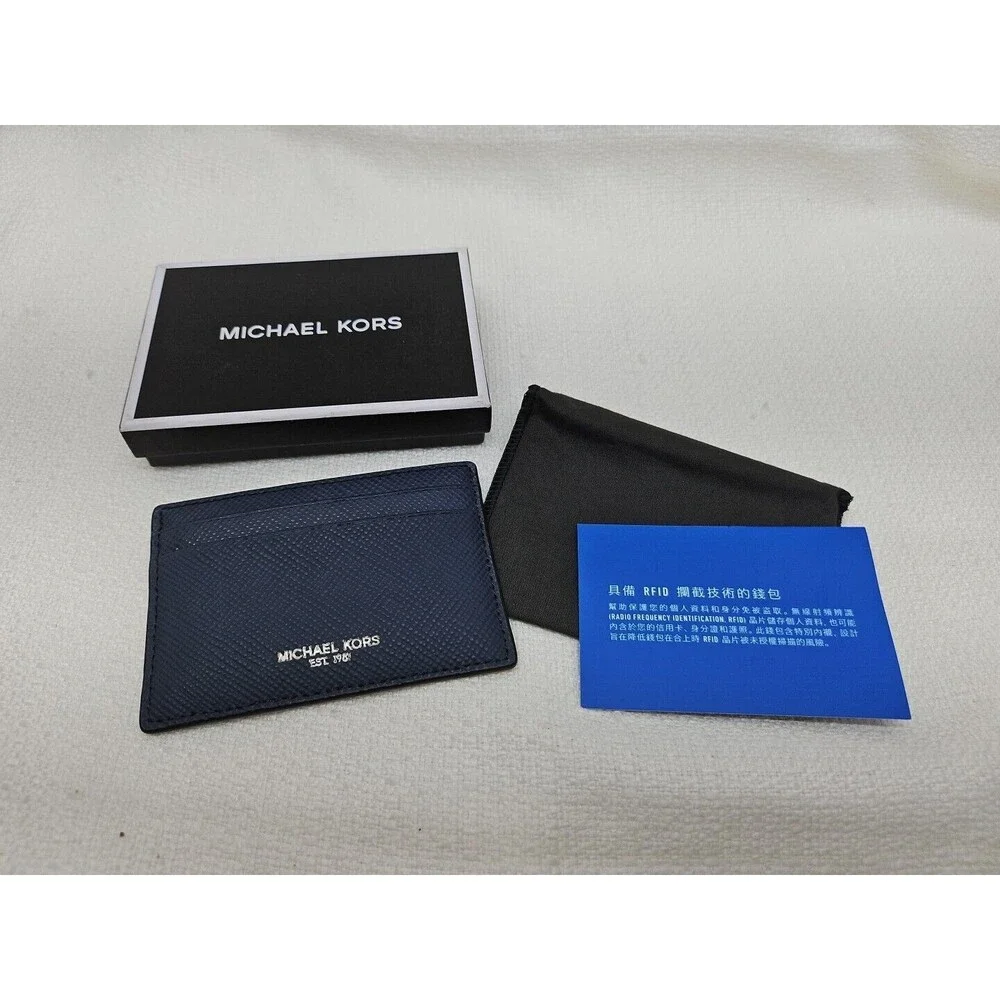 MK MICHAEL KORS Men's Jet Set Signature Navy Blue RFID Blocking Card Wallet New